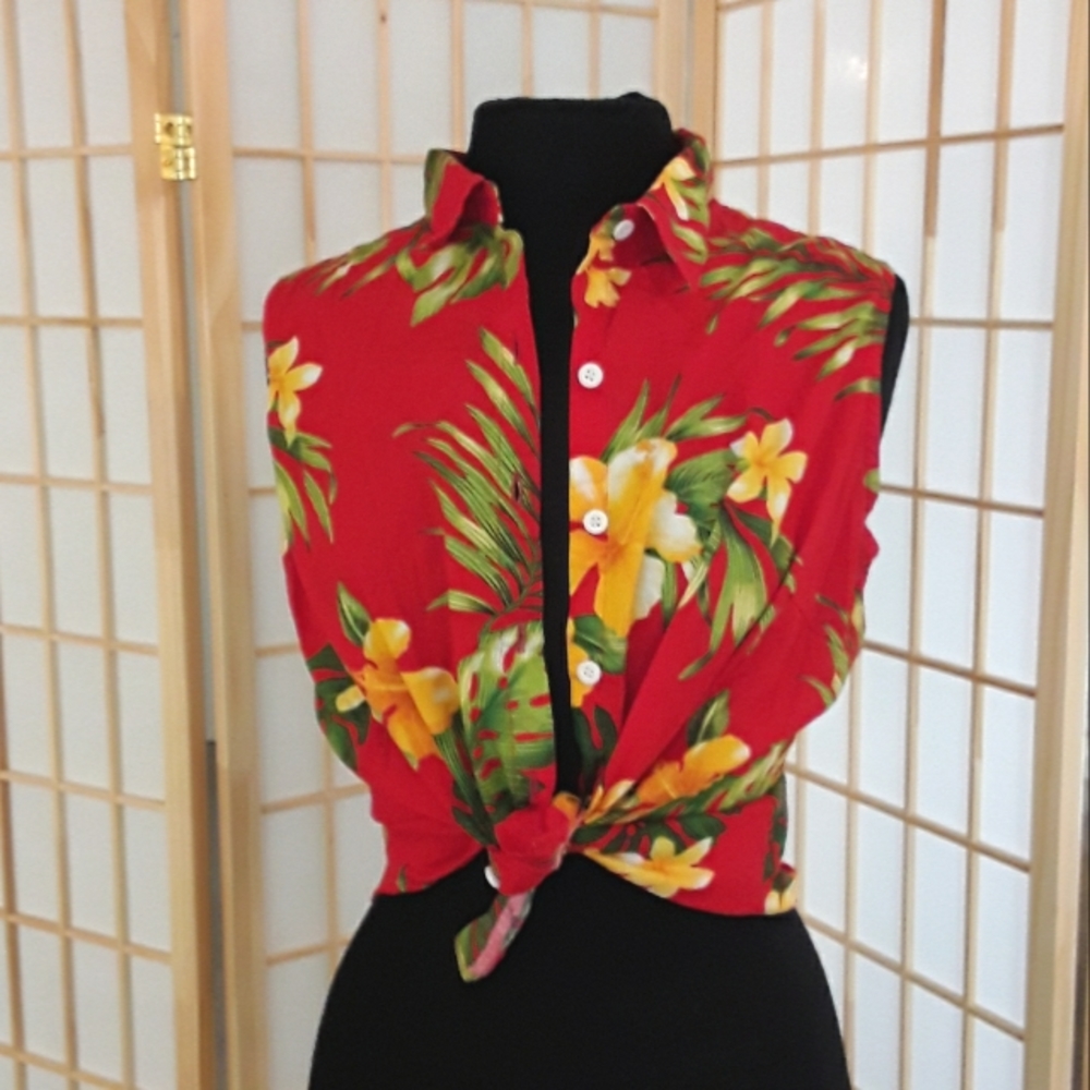 Vintage Red Sleeveless Hawaiian Shirt XL
